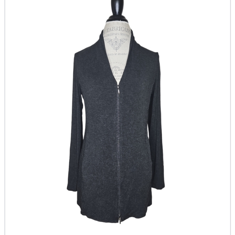 Eileen Fisher Womens Charcoal Gray V Neck Front Zip Cardigan Size S